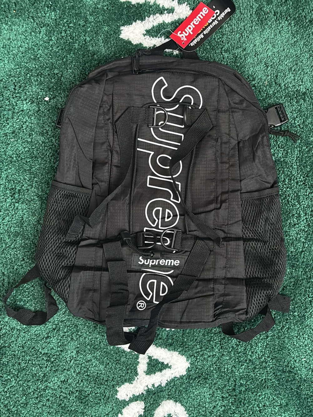 Supreme Black Backpack with White Logo